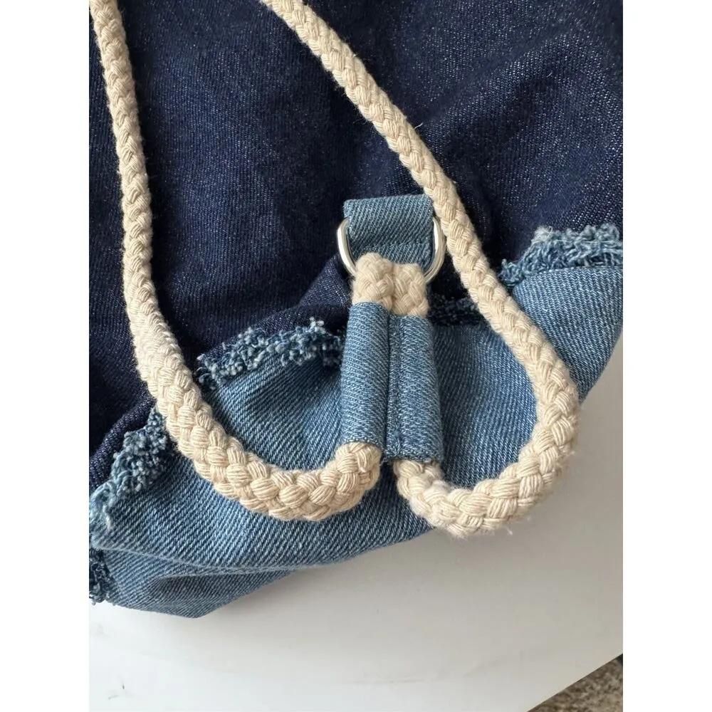 Urban Outfitters Denim Patchwork Drawstring Bucket Bag Backpack - Image 5