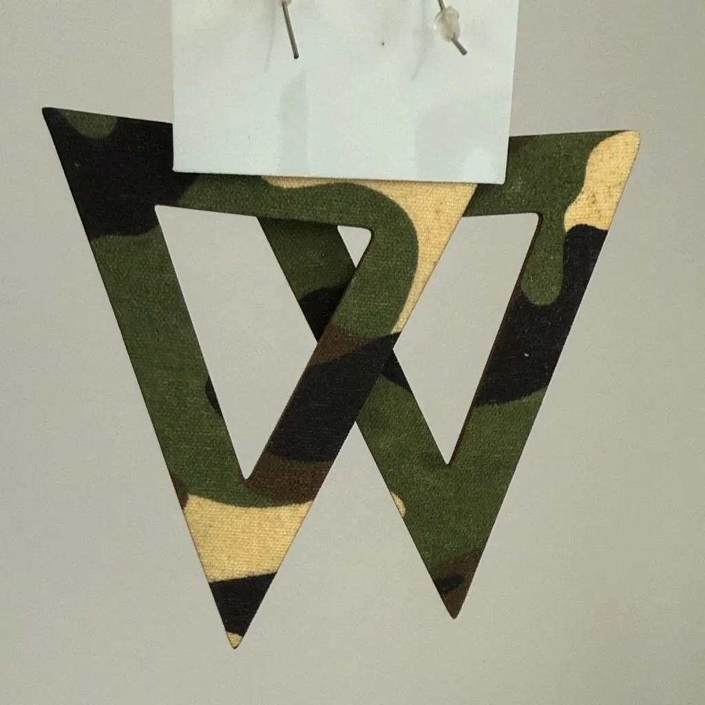 Geometric Camouflage Drop Earrings Green - Image 3