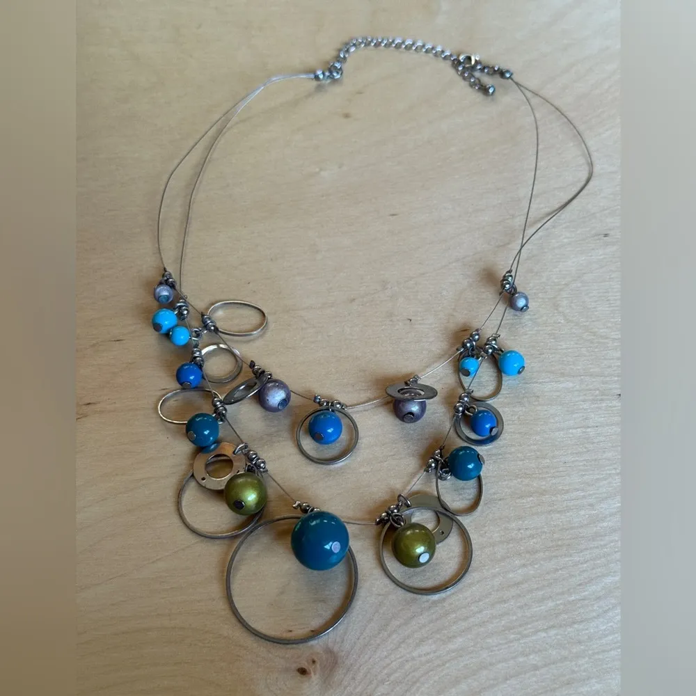Multicolor Beaded Necklace with Silver Accents Blue - Image 4