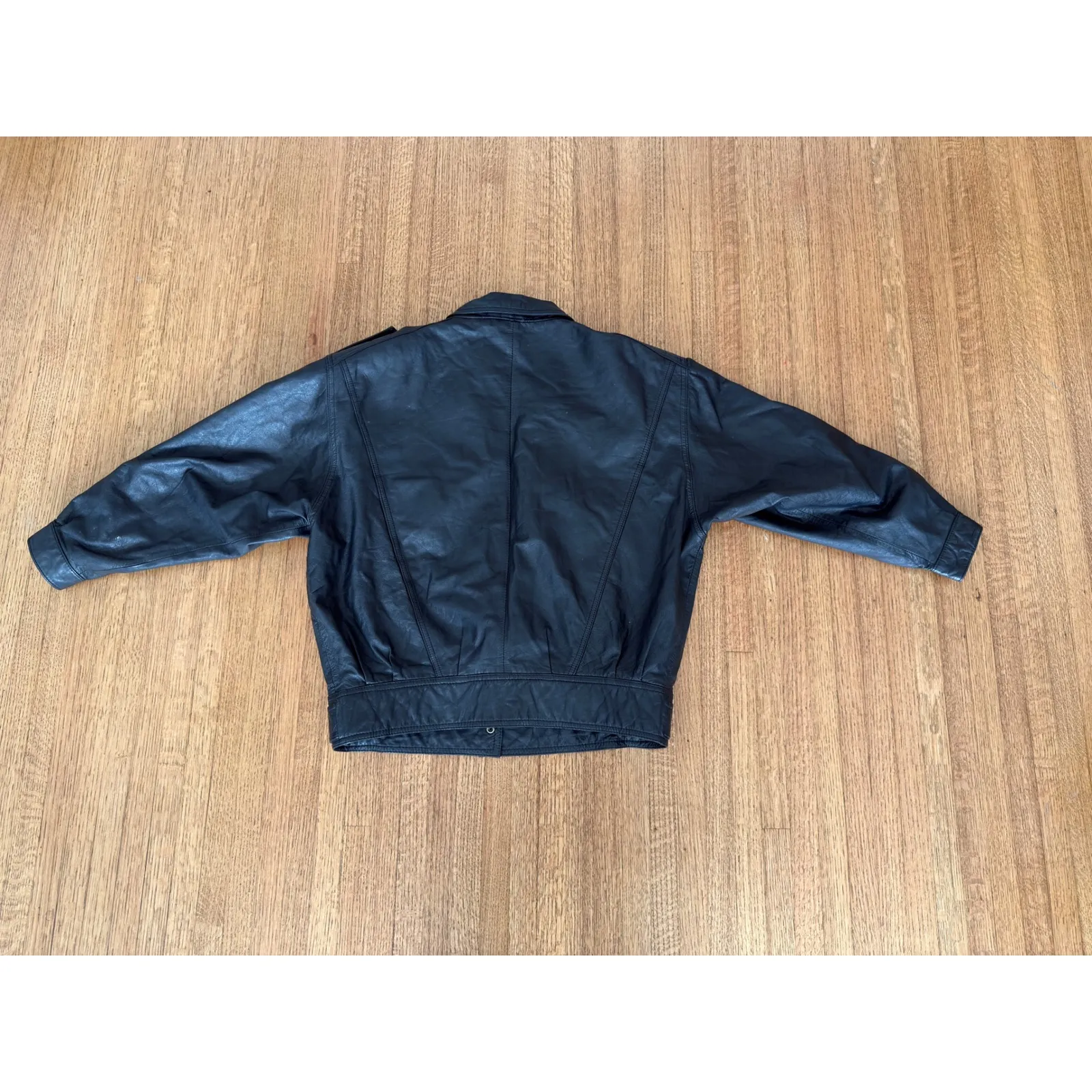 Brass Plum Nordstrom Black Genuine Leather Bomber Jacket Mens Medium - Image 7