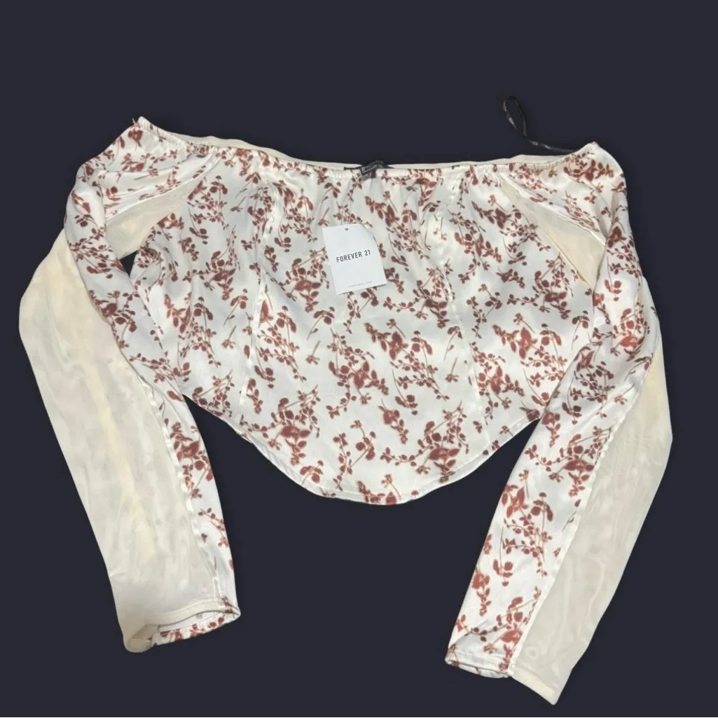 Forever 21 Cream and Brown Floral Blouse - Image 4