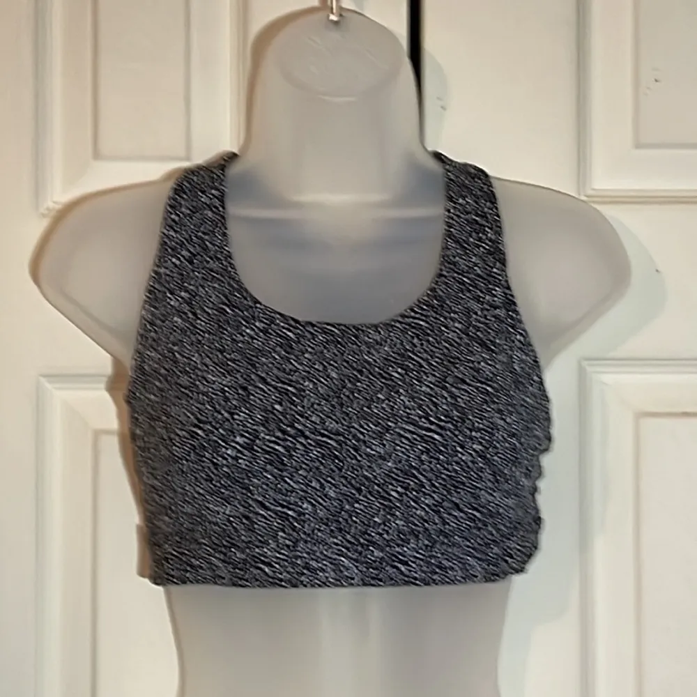 Athleta Marbled Black Gray and White Racerback Sports Bra M Medium - Image 2
