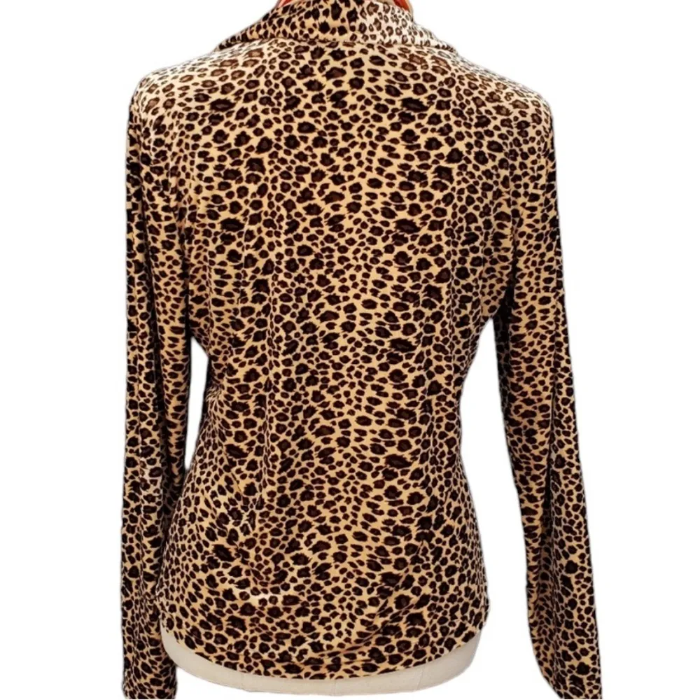HARLOW Y2K ANIMAL PRINT VELVET LONG SLEEVE 3/4 ZIP PULLOVER TOP Brown Size undefined - Image 3