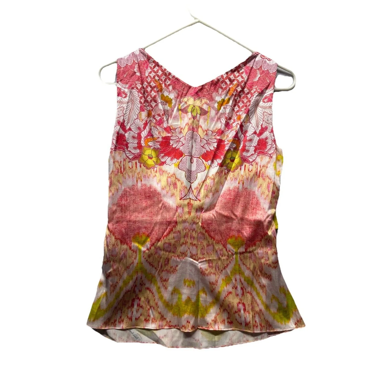 Roberto Cavalli Pink Silk Floral Tank Top Blouse Side Zip Size 46 US Medium Y2K - Image 7