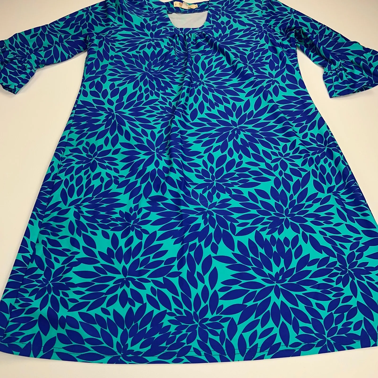 Aryeh Bell Sleeve Skimmer A-Line Dress Turquoise Royal Blue Size L - Image 12