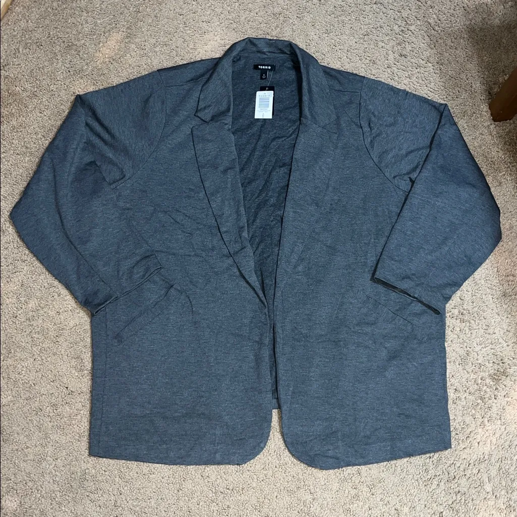 Torrid Jersey Knit Open Front Blazer Longline Collared Jacket Career Gray‎ 6X - Image 3