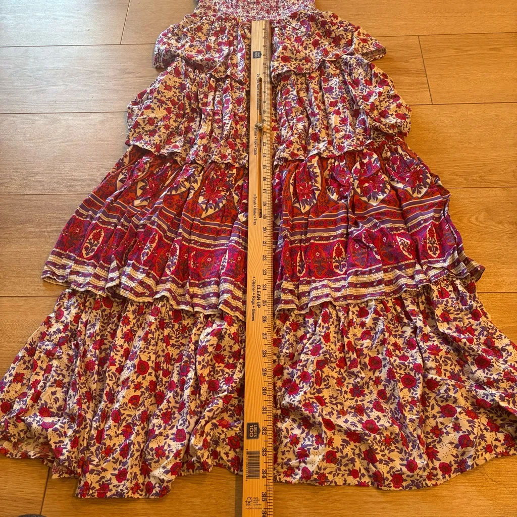 Abel the Label Ruffle Tiered Pink Purple Floral Smocked Maxi Dress Size S - Image 4