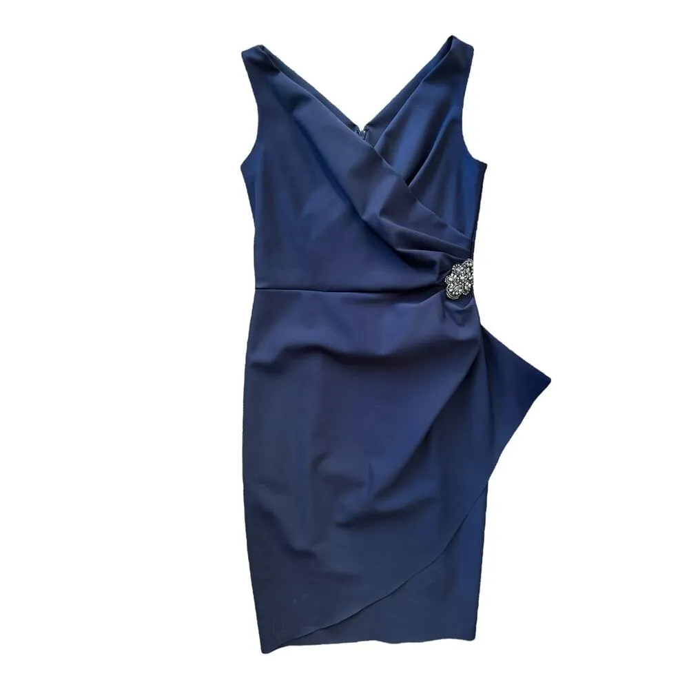 NWT Alex Evenings Compression Embellished Ruched Sheath Dress navy size 10 - Image 5