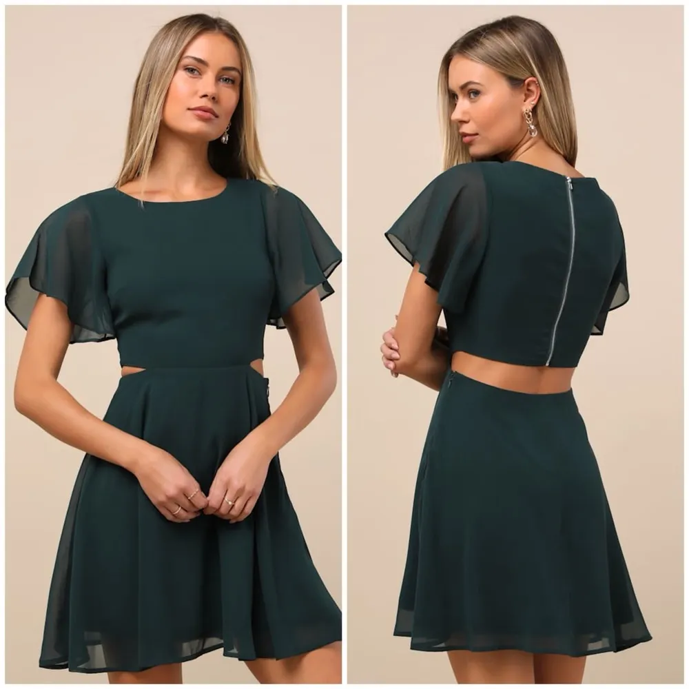 LULU’S Blissful Love Dark Green Cutout Mini Skater Dress - Image 2