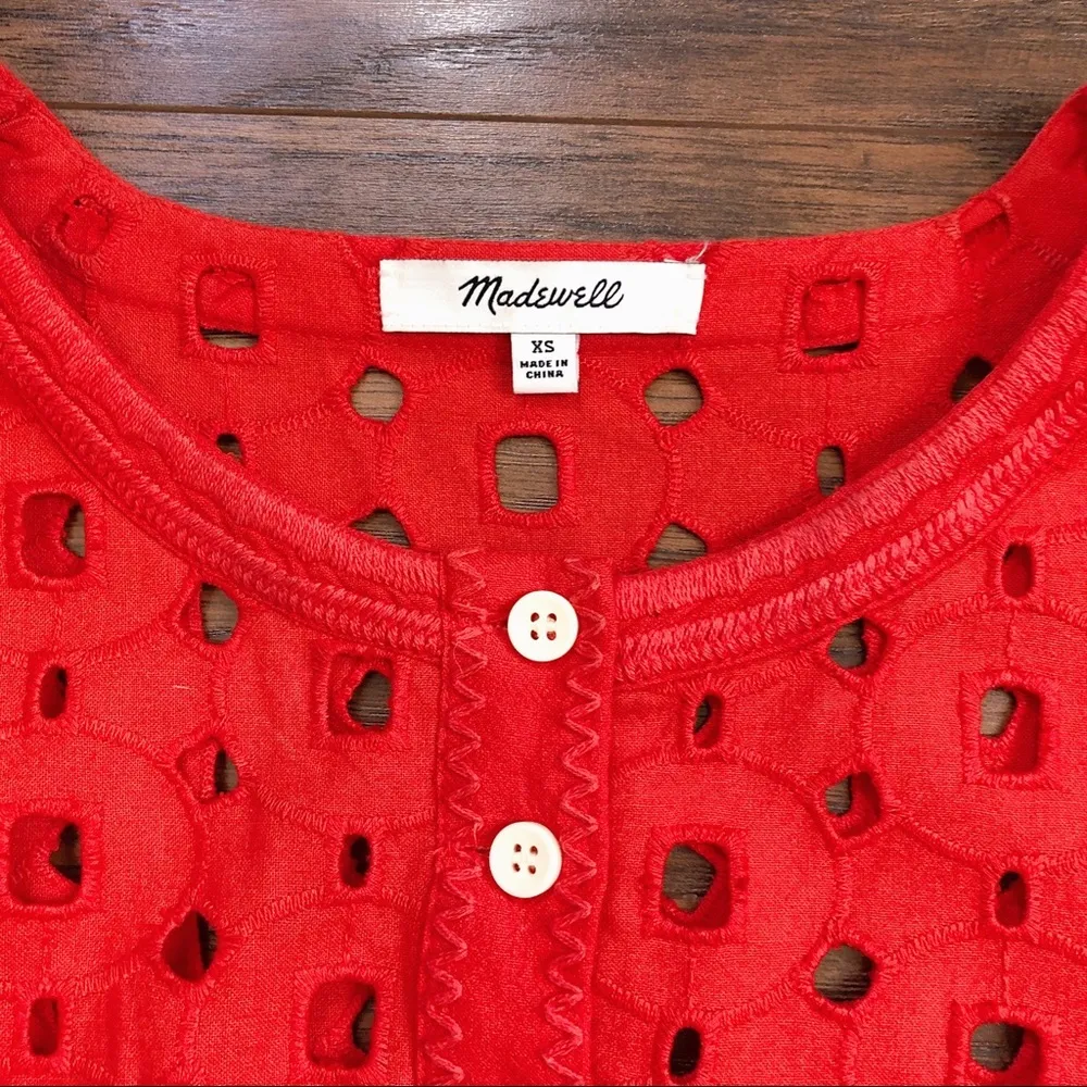 Madewell • Daybreak eyelet dress linen shift mini peasant boho Tropical Coral - Image 6