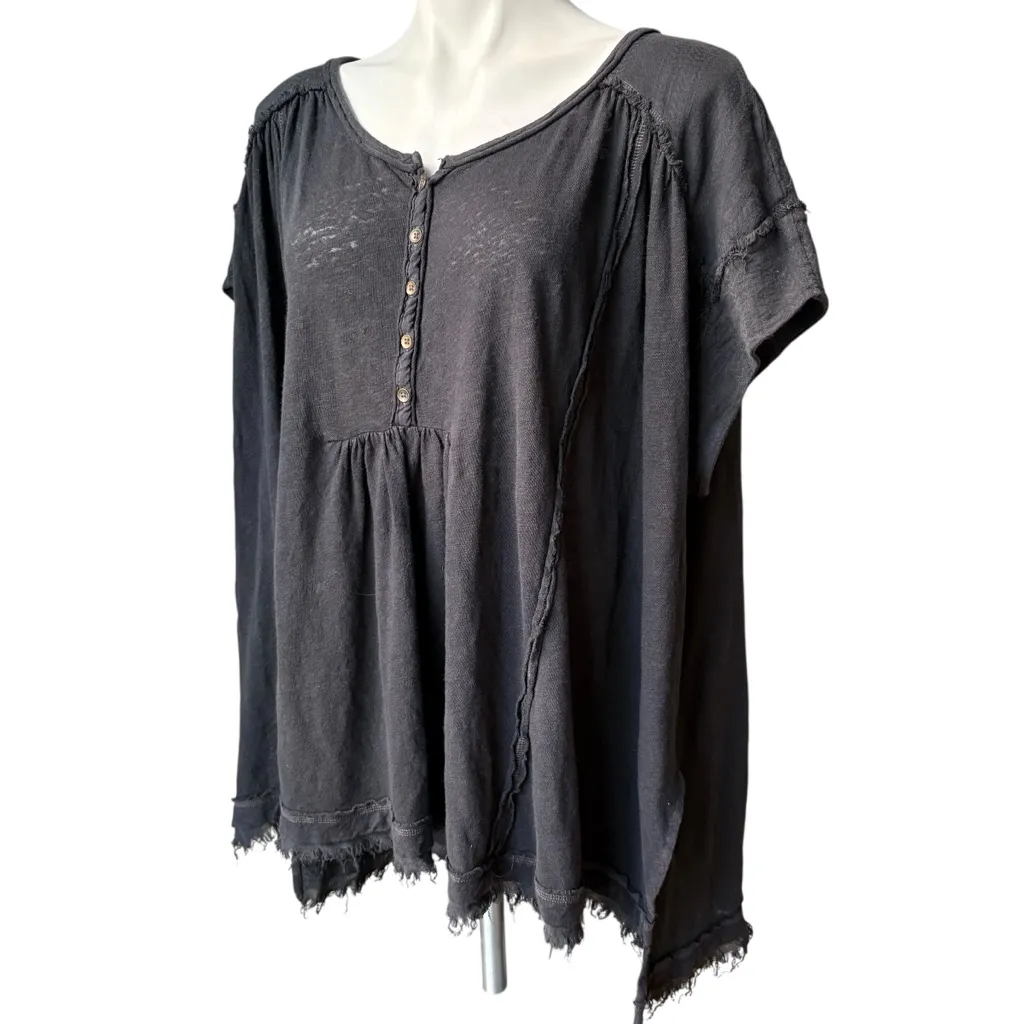 Free People Aster Henley Top in Black, Sz S - Image 8