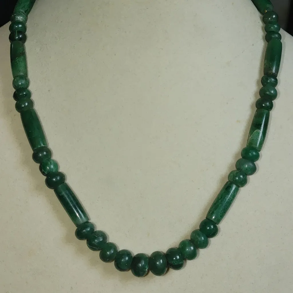 Green Jade Beaded Necklace Vintage Barrel Round Beads Gold Tone Clasp 17 Inches - Image 5