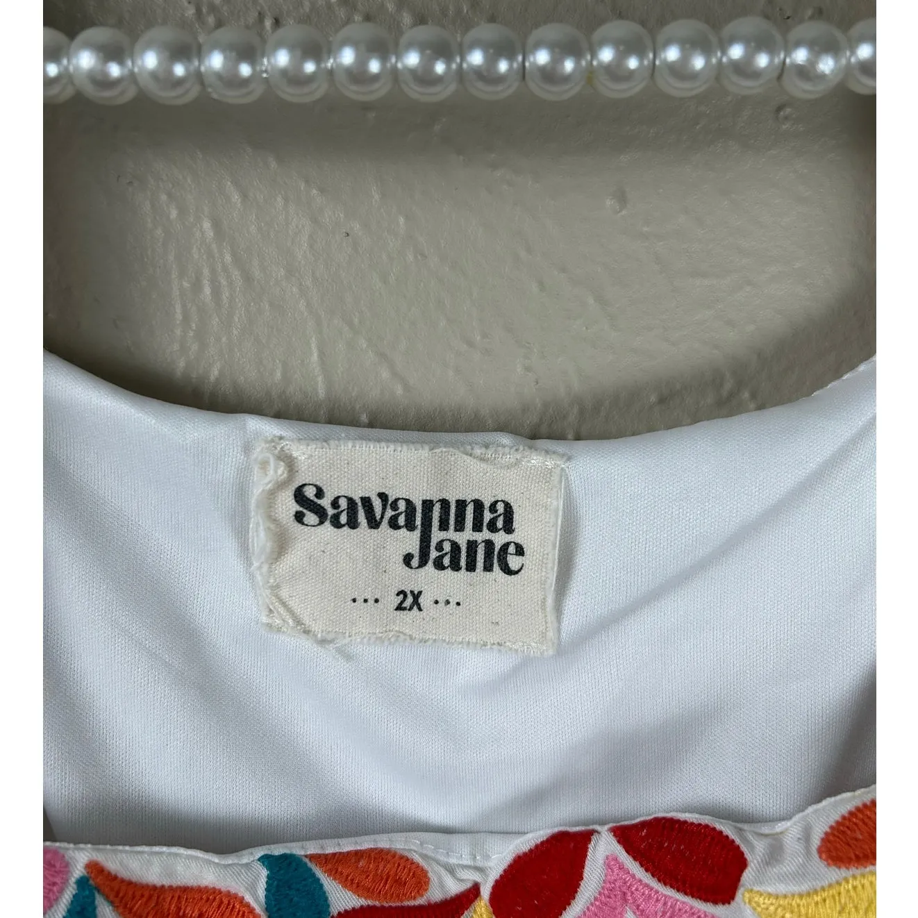 Savanna Jane Size 2X Top Babydoll Embroidered Flowy Loose Fit Cute Preppy Shirt White - Image 3