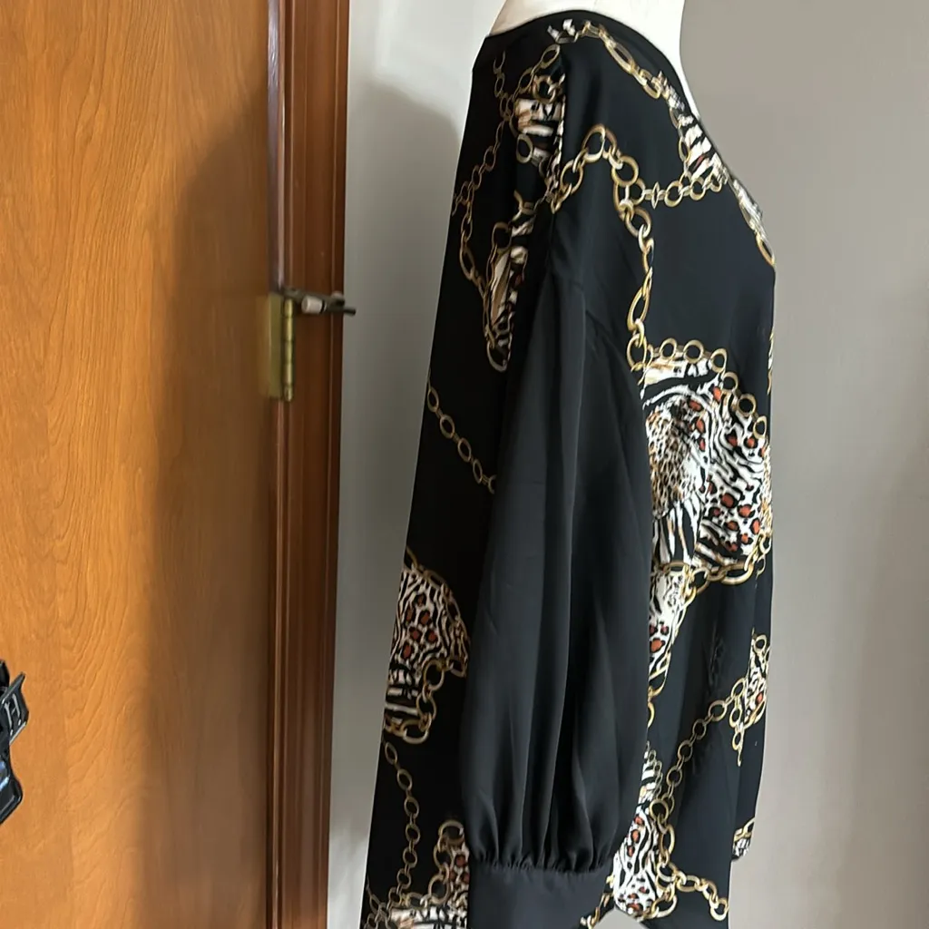 Slim Factor by Investments Chain Print Button Front Shirt Black Size L - Image 9