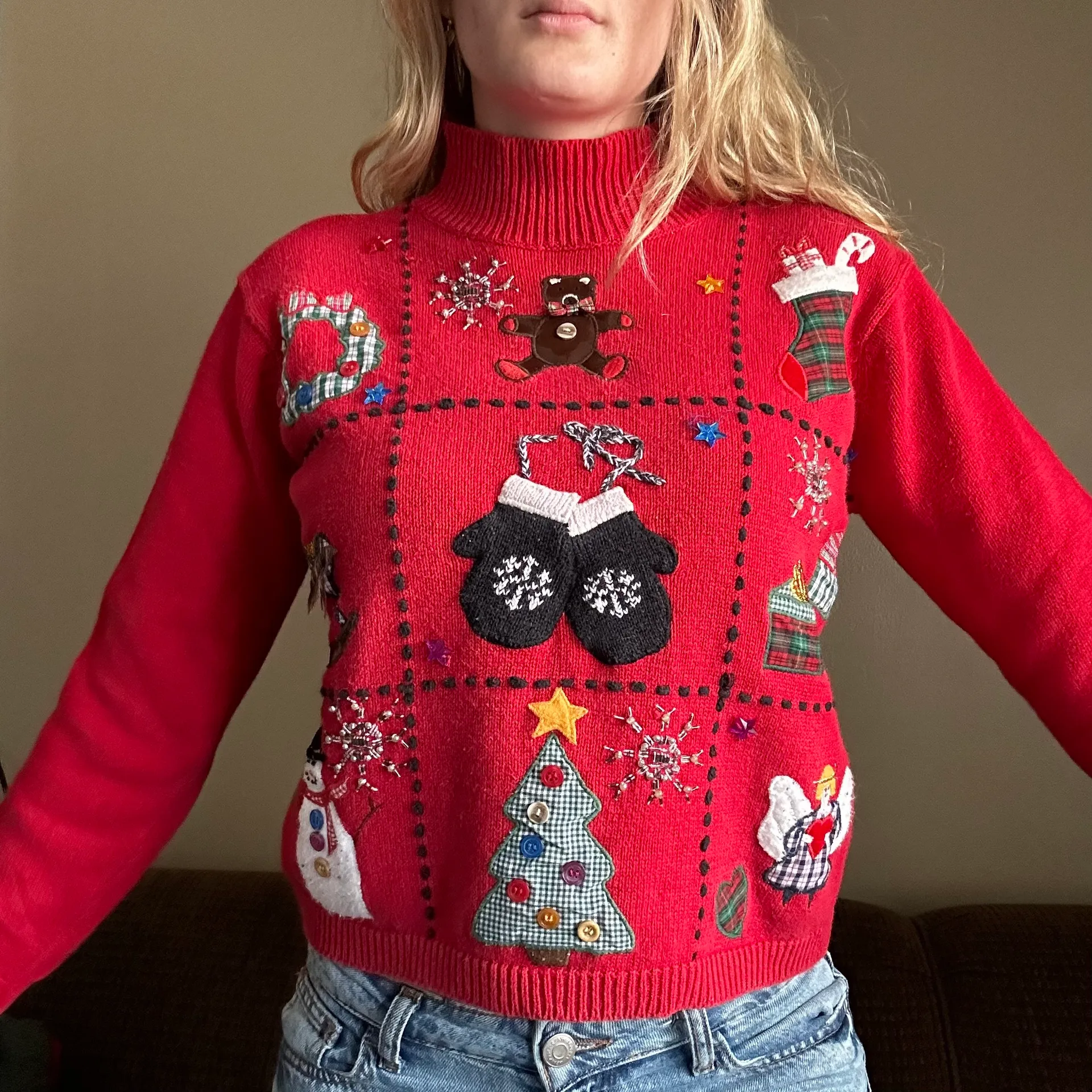 Karen Scott Vintage Christmas Holiday Graphic Embroidered Knit Sweater Fits XS - Image 2