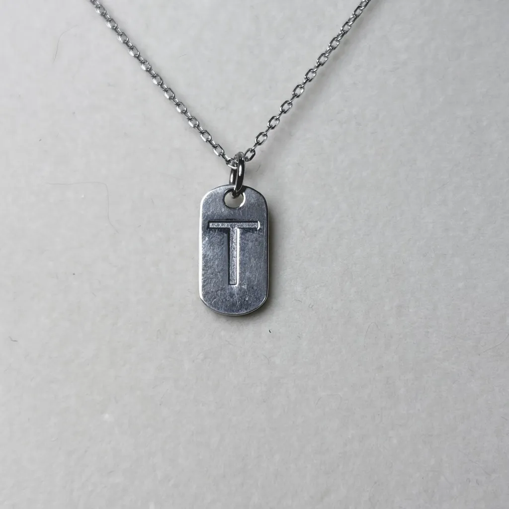 Sterling Silver Tiny Dogtag Initial T pendant Necklace NEW - Image 2