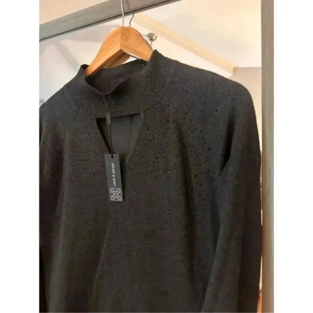 Cable & Gauge Metallic Gray Mock Neck Sweater Small - Image 7