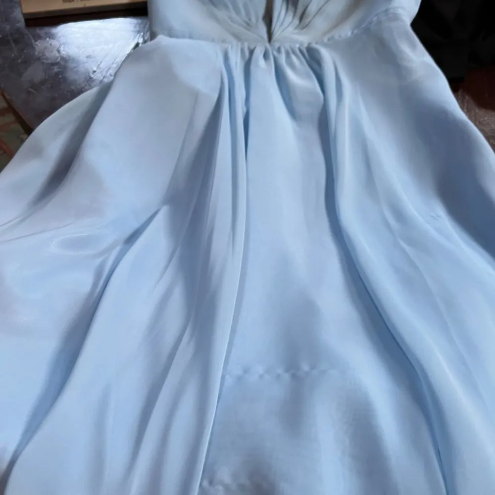 Faviana Plunging V-Neck Lace Up Back Mini Cocktail Dress Blue Size 2 NWT - Image 7