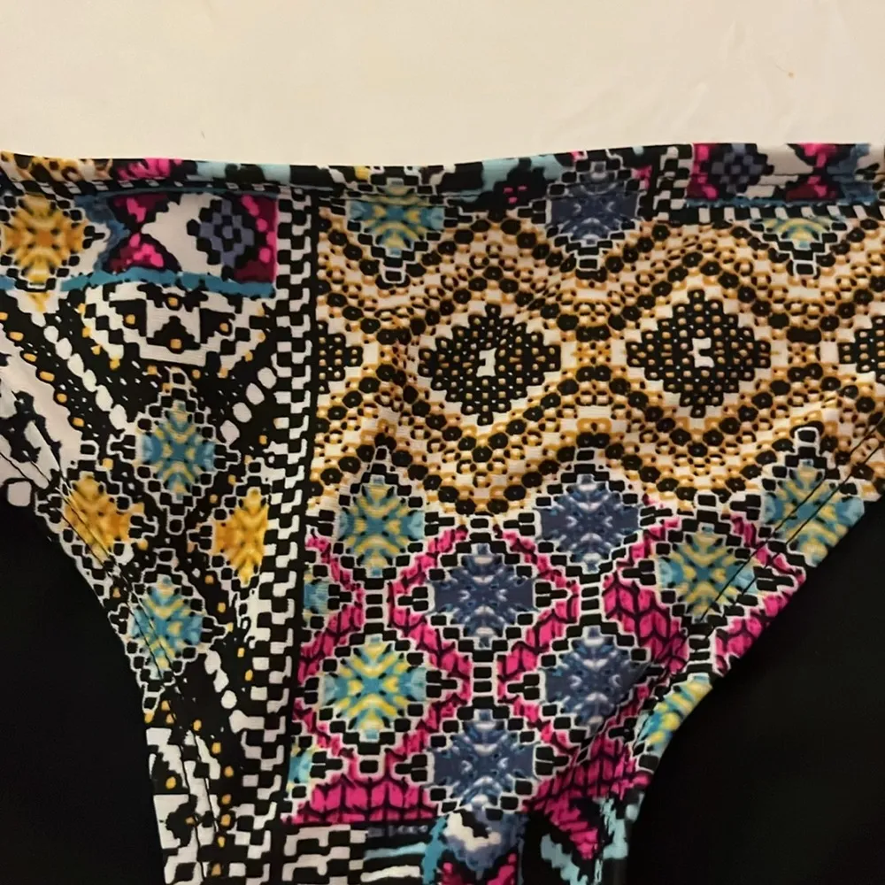 Mossimo Junior’s Bikini Medium Black Colorful Print Halter Tie Triangle - Image 3