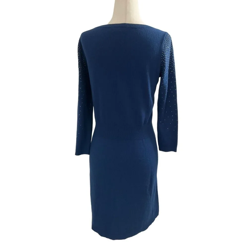 LOFT Women Size XS Knit Sweater Dress Blue Rhinestones Stretch 15-141 - Image 4