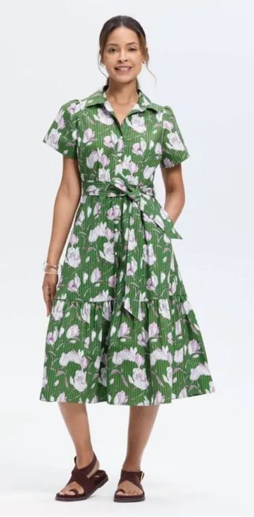 Universal Thread Women's XXL Button-Down Short Sleeve Midi A-Line Dress Green - Image 1