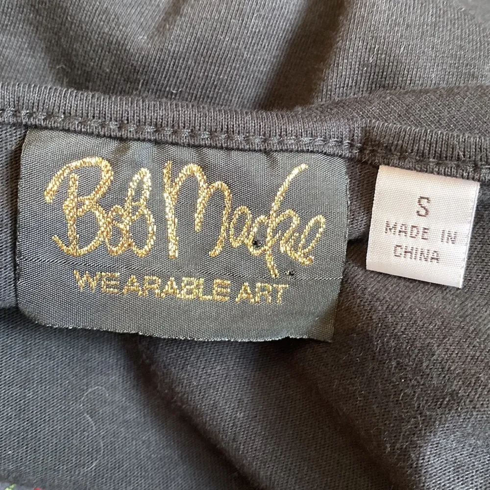 Bob Mackie Wearable Art black tee floral embroidery small - Image 4
