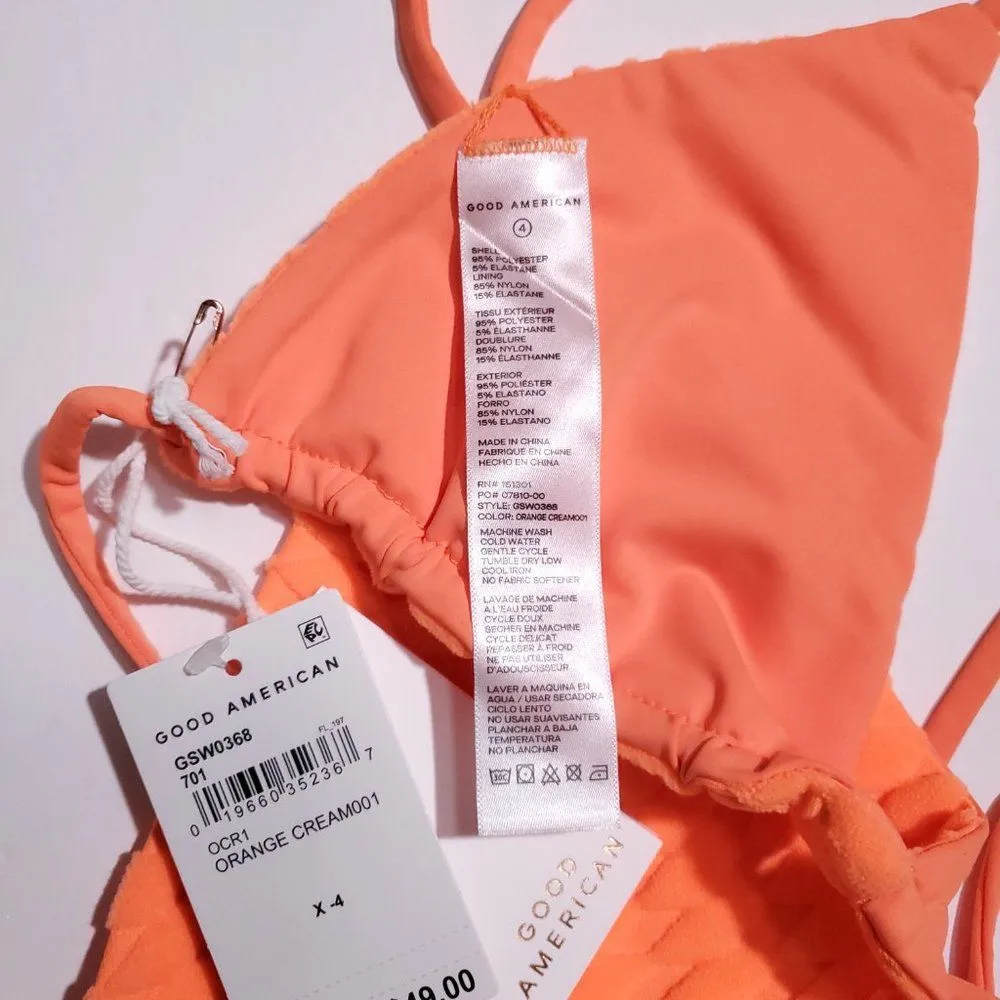 Good American Jacquard Wave Check Tiny Ties Bikini Top Orange Size 4 XL Revolve - Image 7