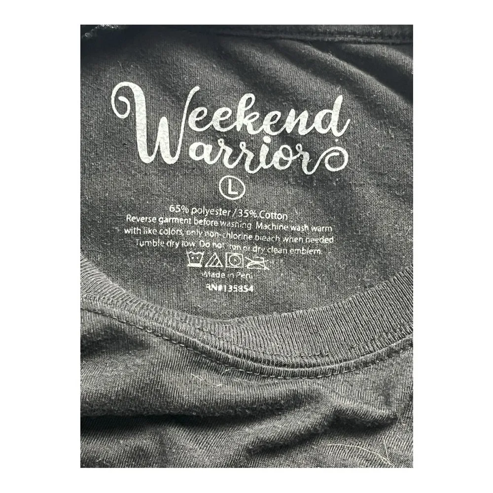 Weekend Warrior Black Japanese Graphic Short Sleeve T Shirt Women Large Cropped - Image 4