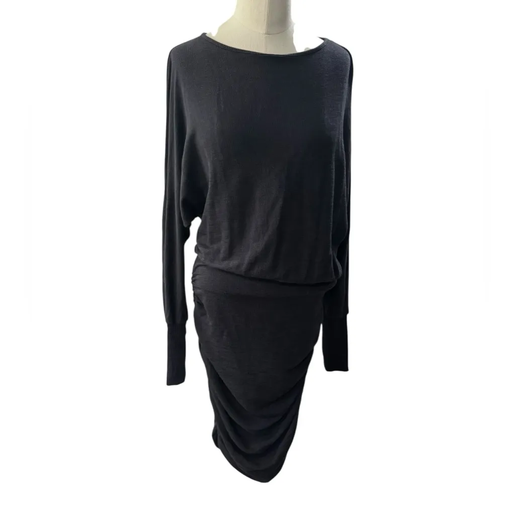 Monrow SUPER SOFT OPEN BACK SHIRRED DRESS BLACK Long Sleeve Size Small NEW - Image 14