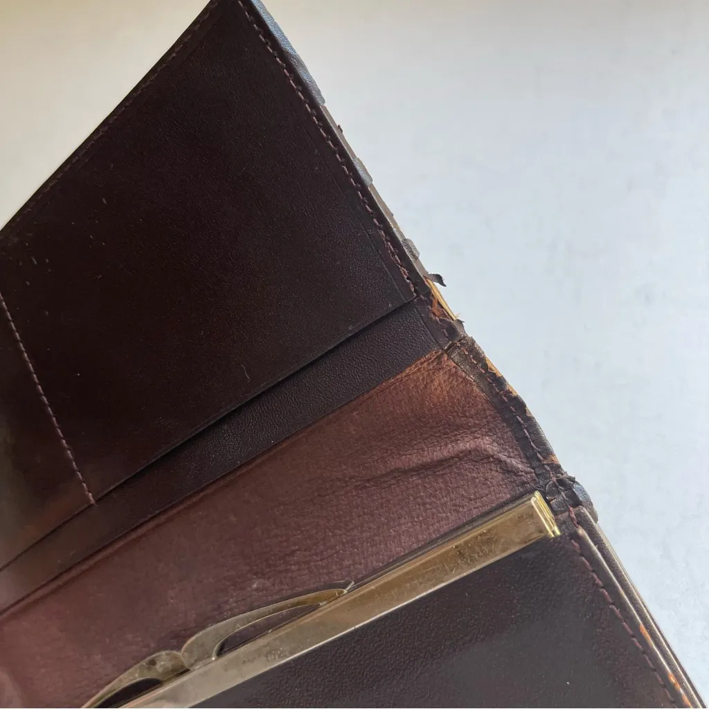 Nina Ricci Brown Leather Printed Long Wallet Kiss Lock Cards ID Holder - Image 8