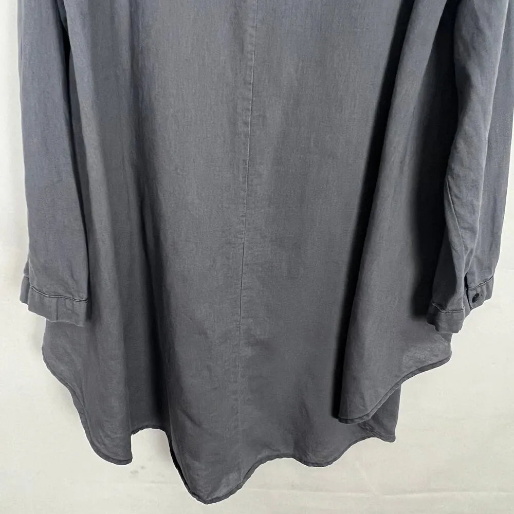 Cotton Linen Tunic Womens M Embroidered Boho Lagenlook Old Money Quiet Luxury Gray Size M - Image 9