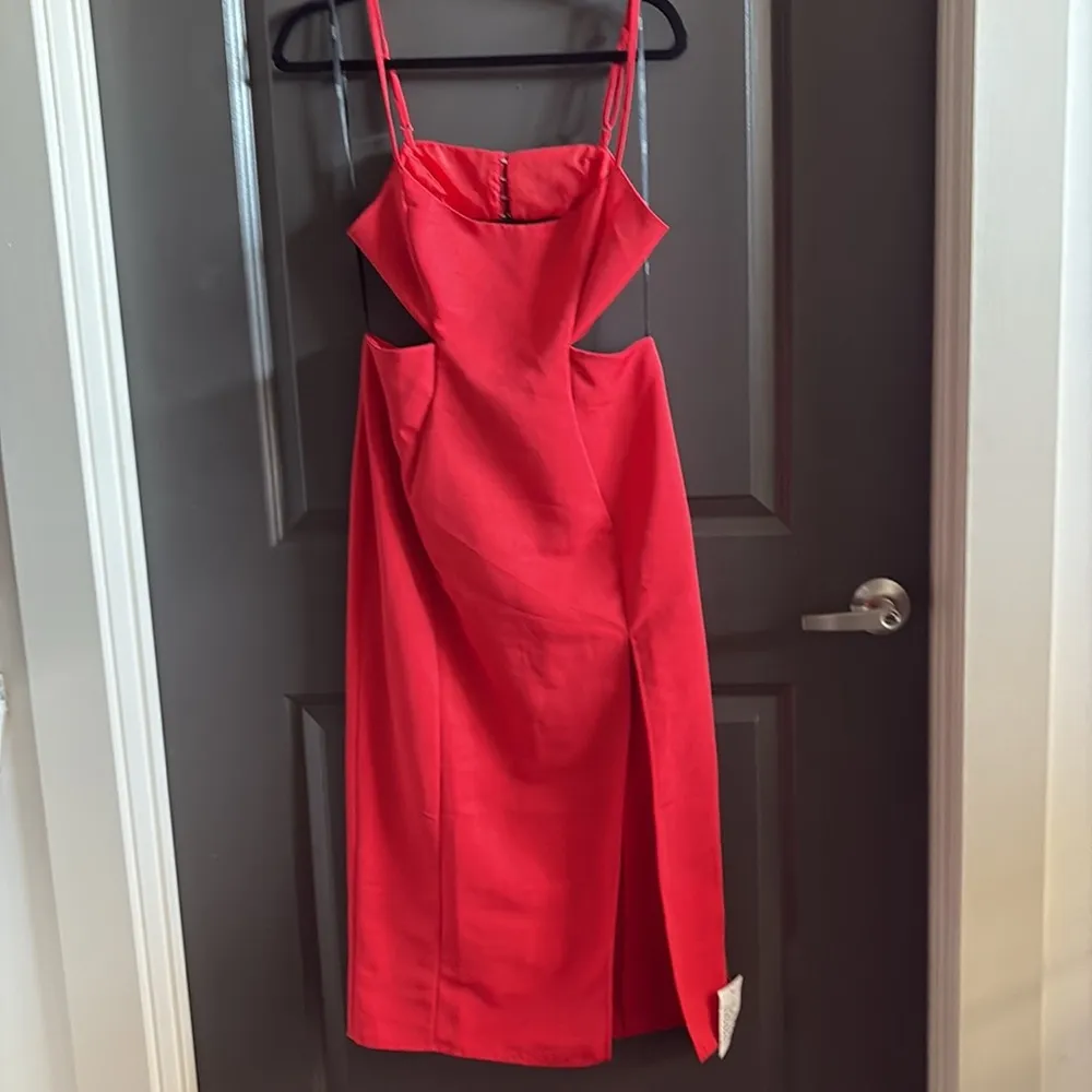 ASOS Red Sheath Midi Dress with Cutout Spaghetti Straps - Image 4