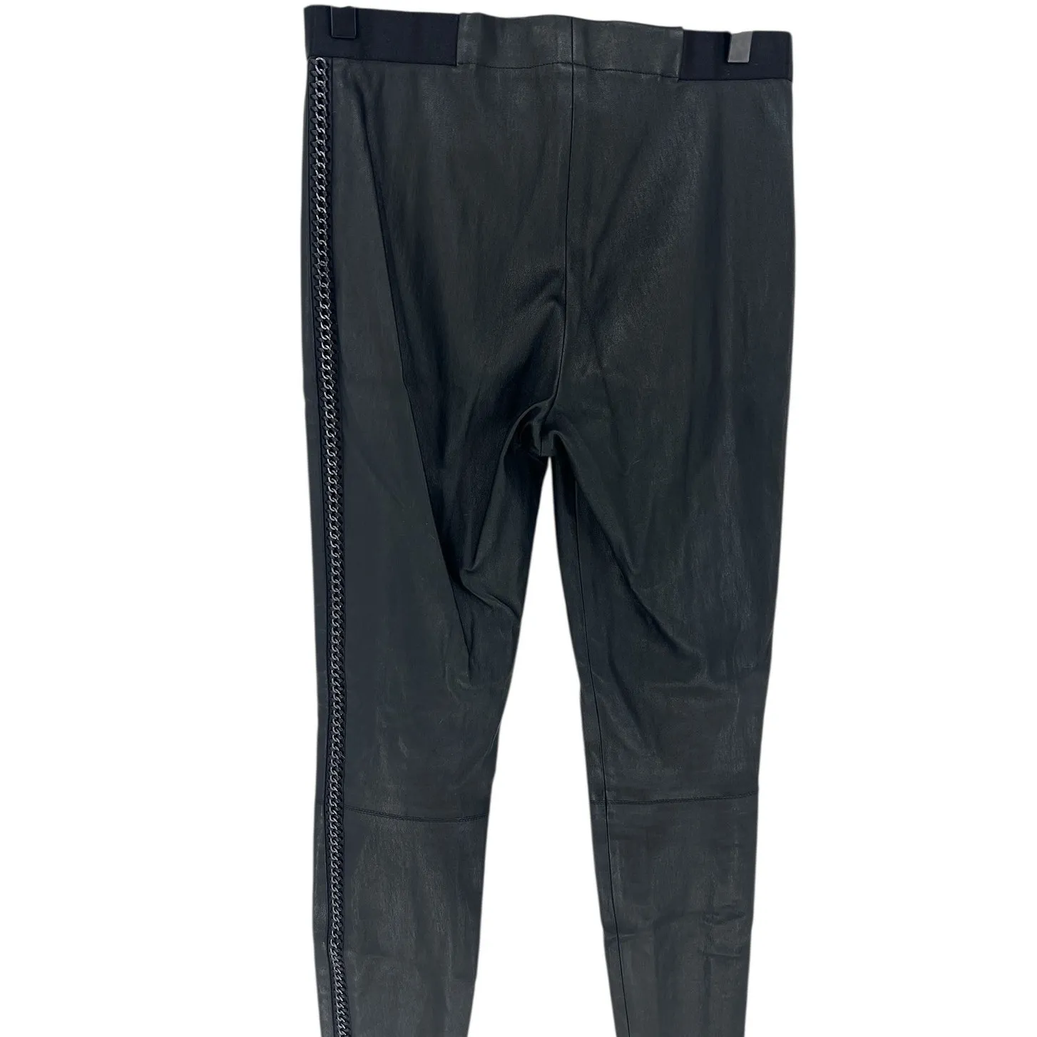 Alice + Olivia Maddox Chain Detail Leather Leggings Black Lambskin Size 6 - Image 13