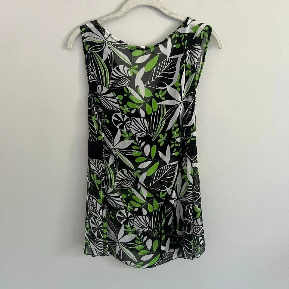 Y2K GREEN AND BLACK AGENDA FLORAL PRINT SHEER TIE‎ BACK TANK TOP Size XL - Image 6