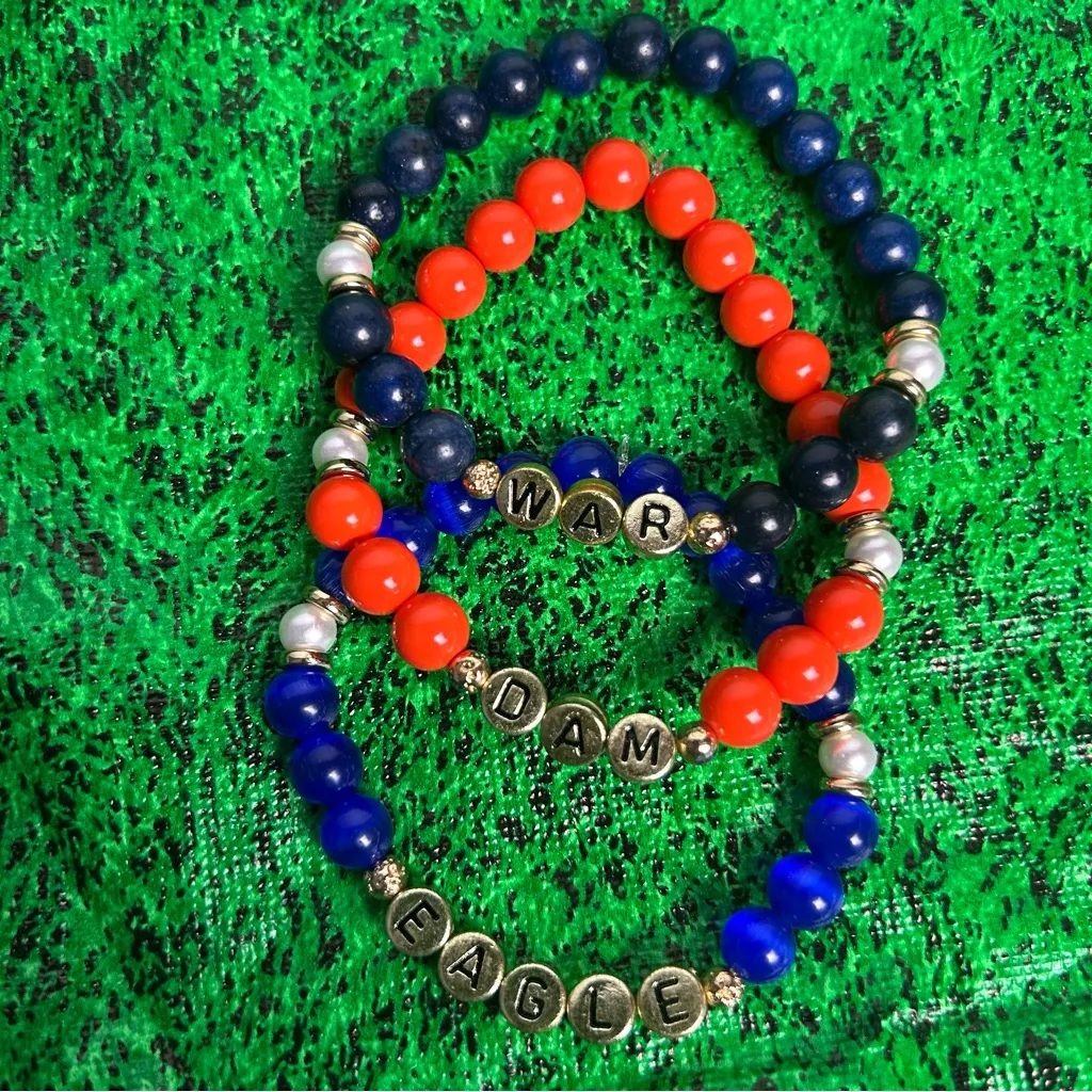 Auburn Tigers Beaded Game Day Bracelet Stack Blue & Orange Team War Dam Eagle - Image 4