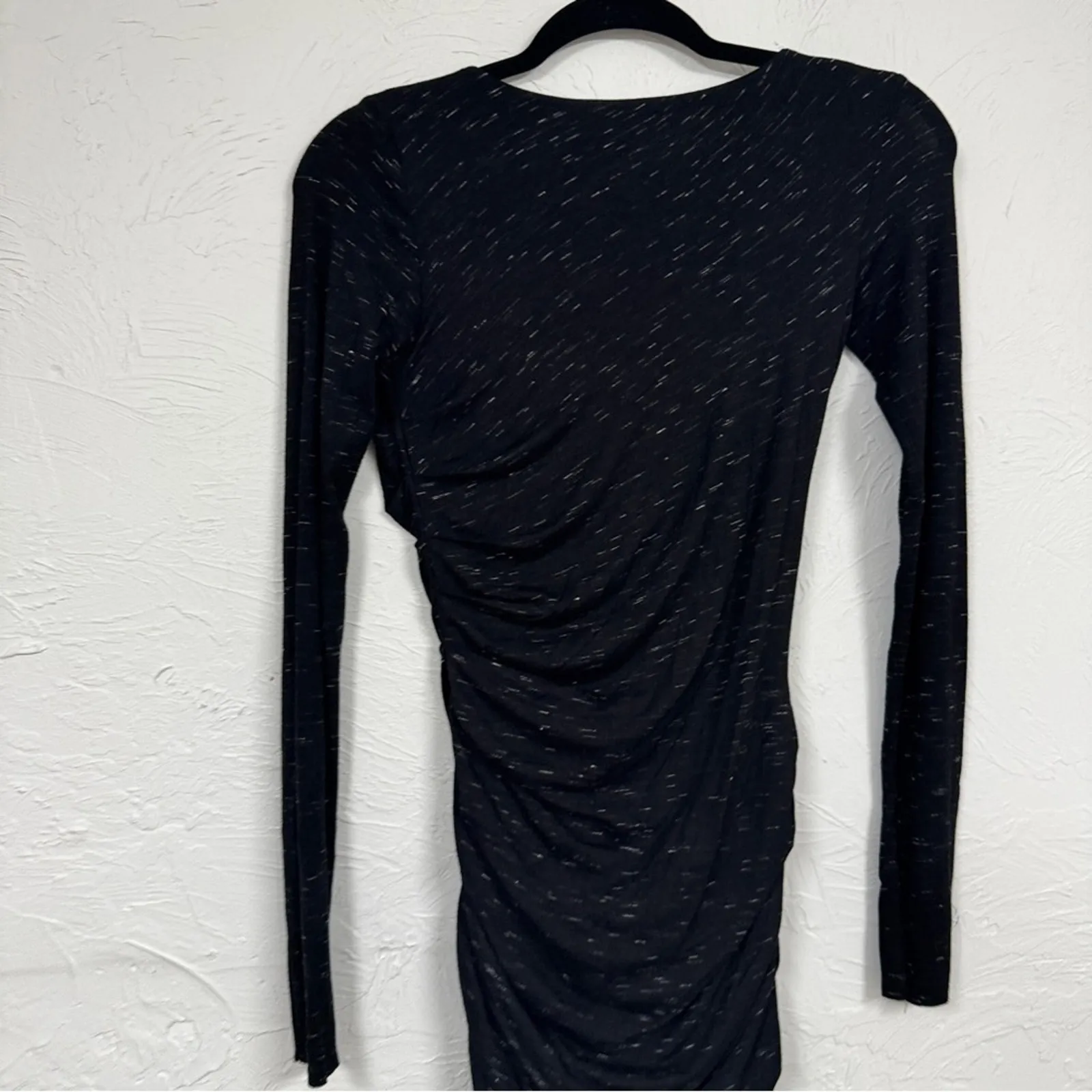 Bailey 44 Grey Heathered Ruched Bodycon Mini Dress Womens XS Y2K Long Sleeve - Image 8