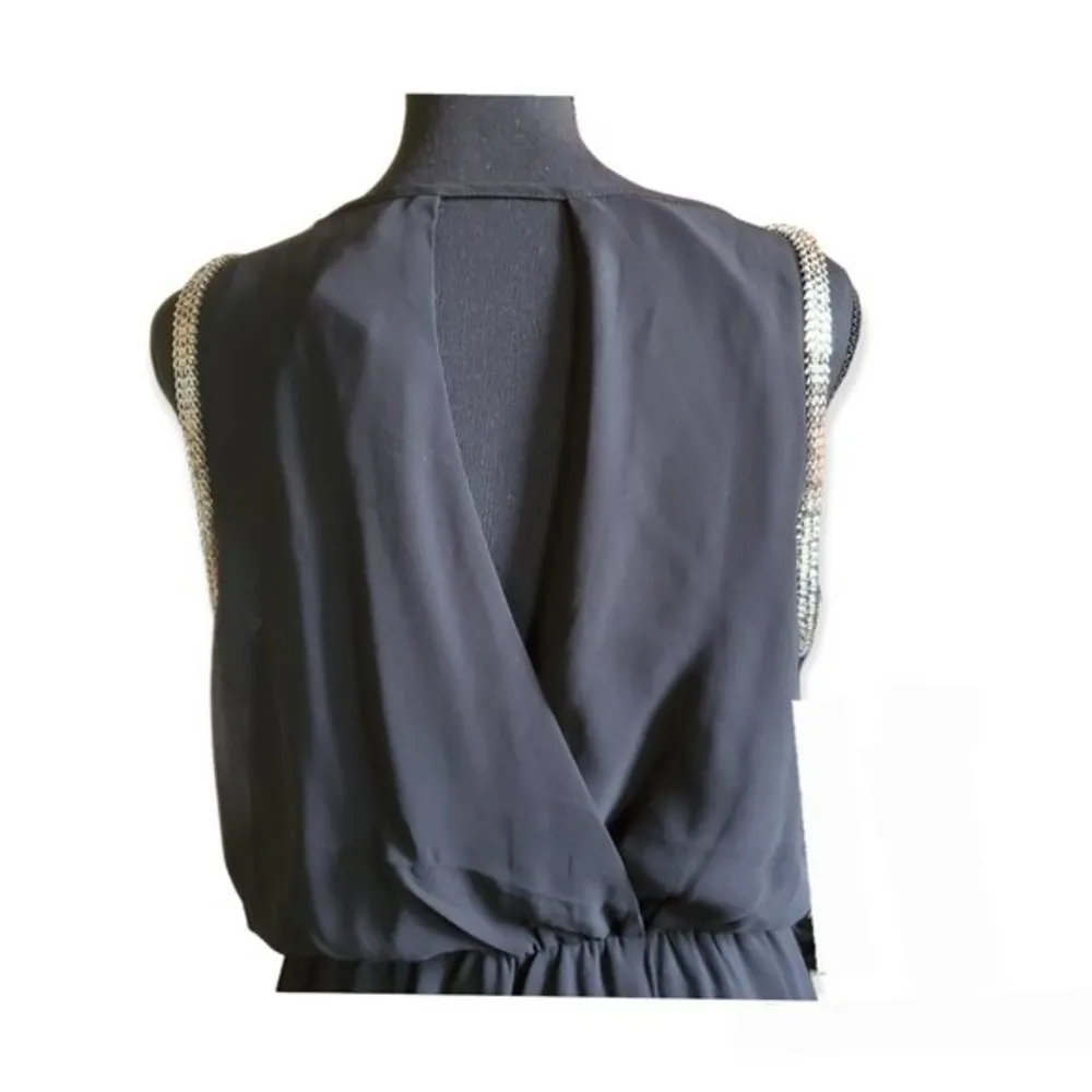 𝅺 USA Large black hi-low Sleeveless chain embellished dress - Image 3