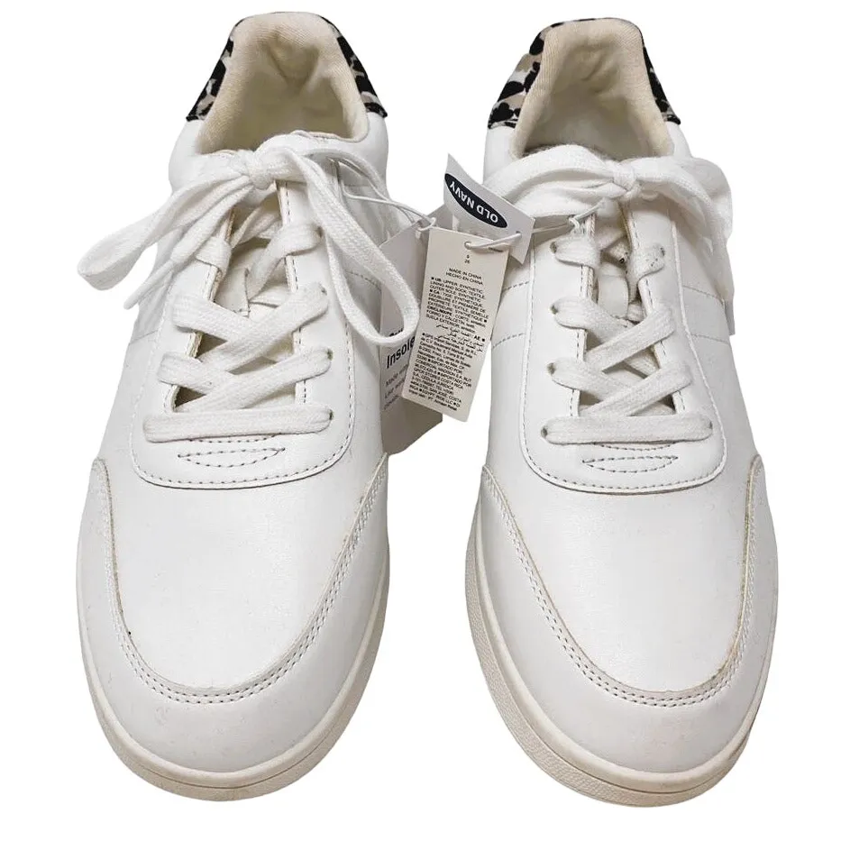 NWT ~ OLD NAVY White Memory Foam Sneakers Cheetah Leopard Back ~ Women's 9 - Image 4
