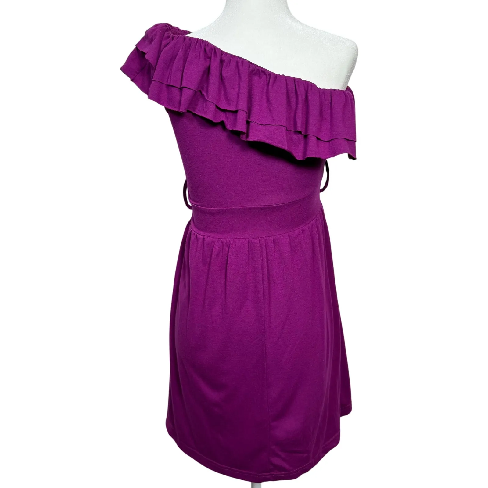 Derek Heart Purple One-Shoulder Ruffle Dress – Flowy Mini Dress Size M - Image 2