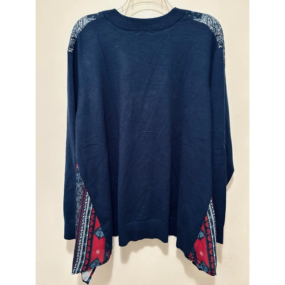 DG2 by Diane Gilman SoftEase Combo Printed Scarf Front Cardigan 2X NWT Blue - Image 4