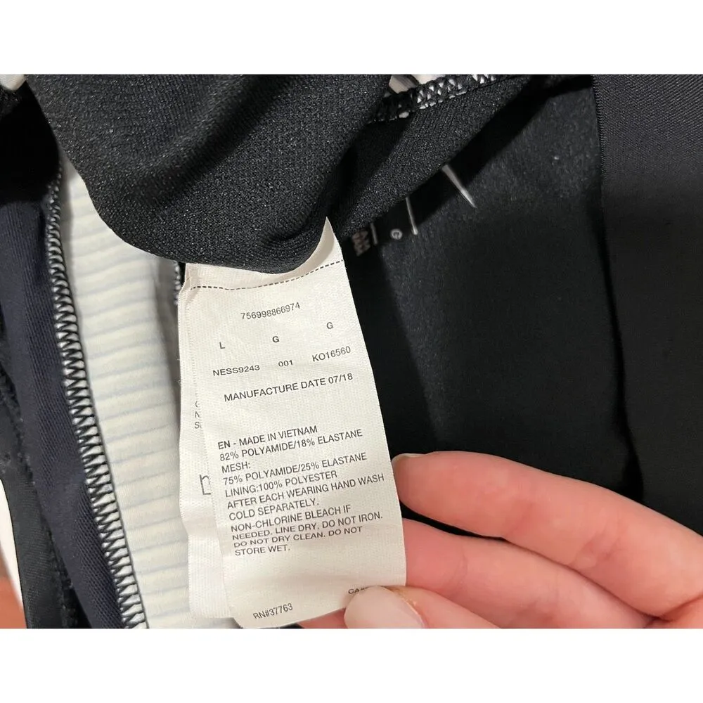 Nike Women's One Piece Swimsuit Large Black White Stripe Front Logo Swimwear - Image 4