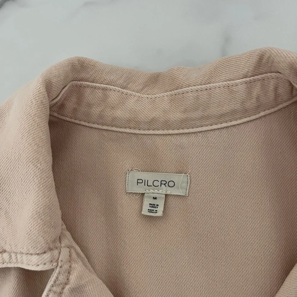 Anthropologie Pilcro Short Sleeve drestructed denim dress Sz M Coral denim Festi - Image 8