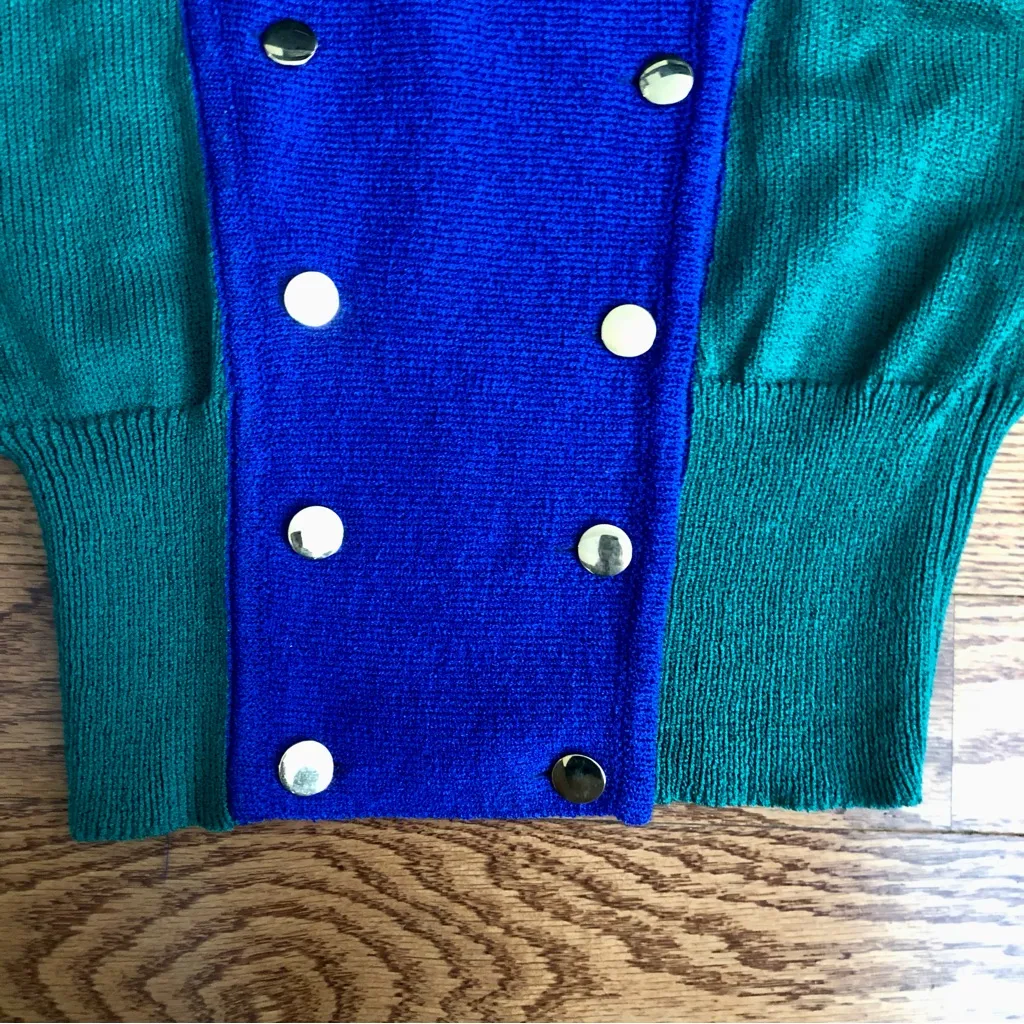 Kathryn Conover Sweater Top Puff Sleeves 80s Vintage Green Blue Women’s Size M Size M - Image 12