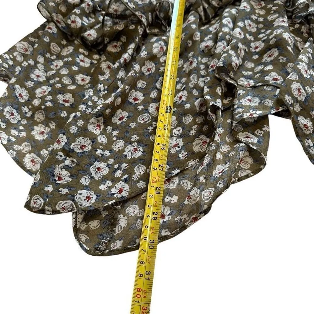 Joyfolie Floral Green Forest Fairy Cottagecore Midi Ruffle Skirt XS - Image 3