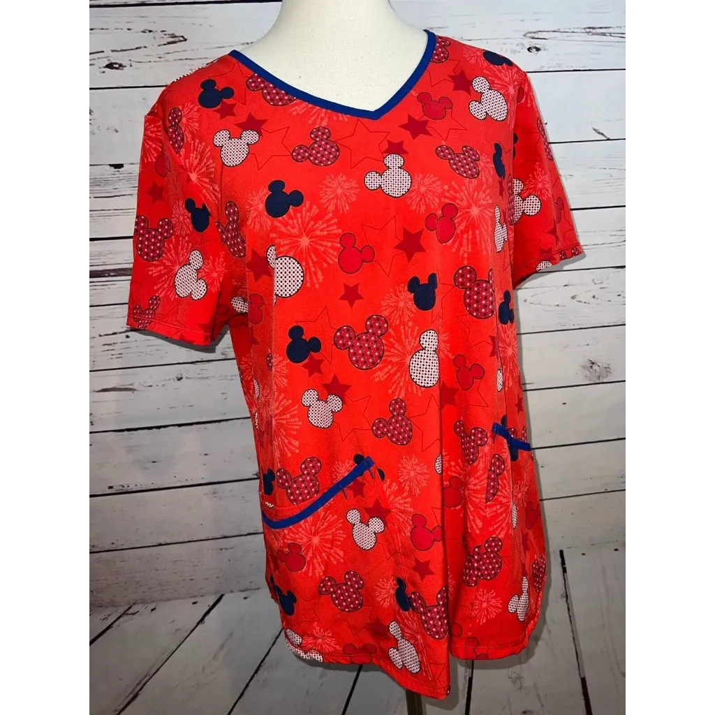 Disney Mickey Mouse Scrub Shirt Top Large Nursing Uniform Vet‎ Dental USA Stars - Image 5