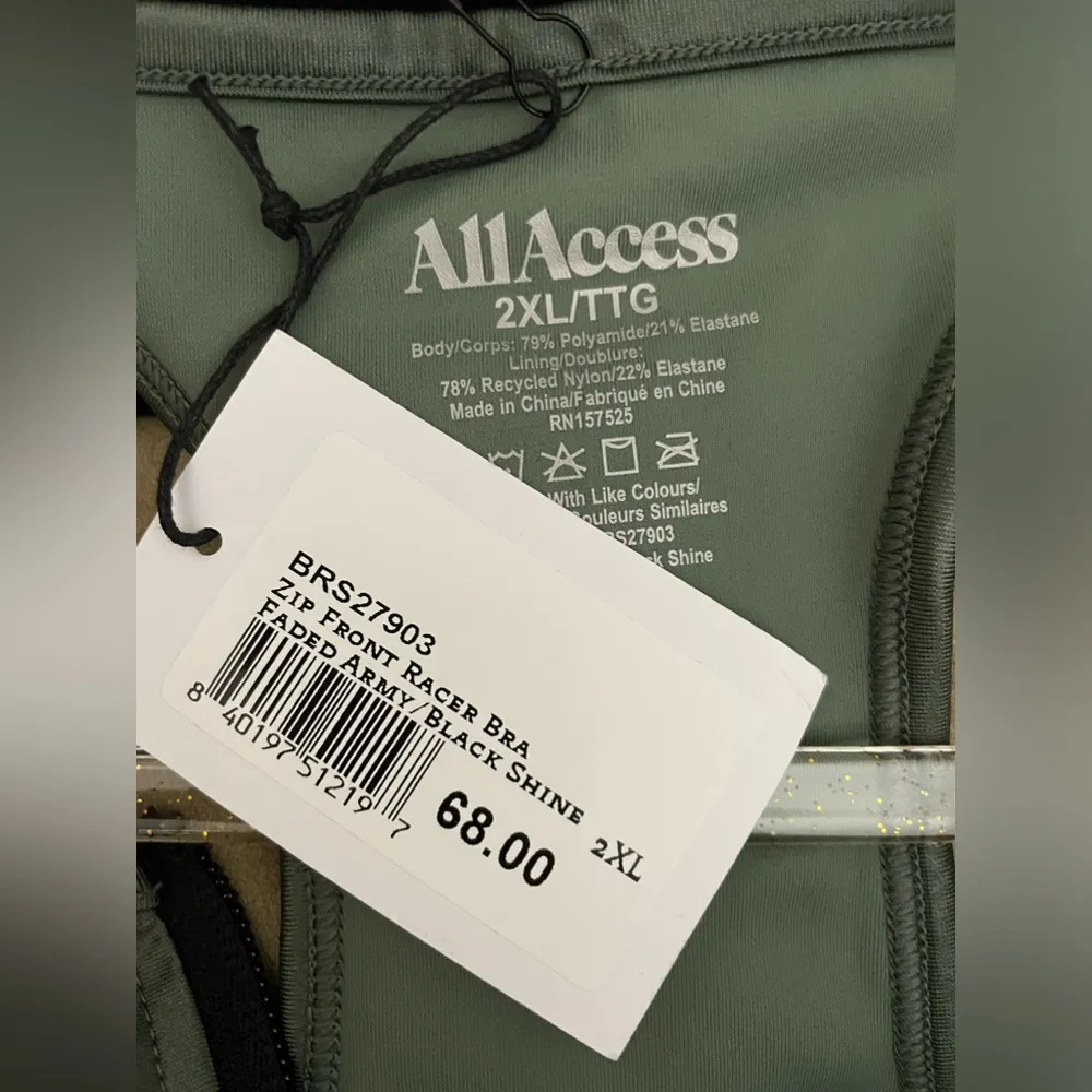 NWT Bandier Zip Front Racer Back Sport Bra Top Faded Army Black Shine Size 2XL - Image 6