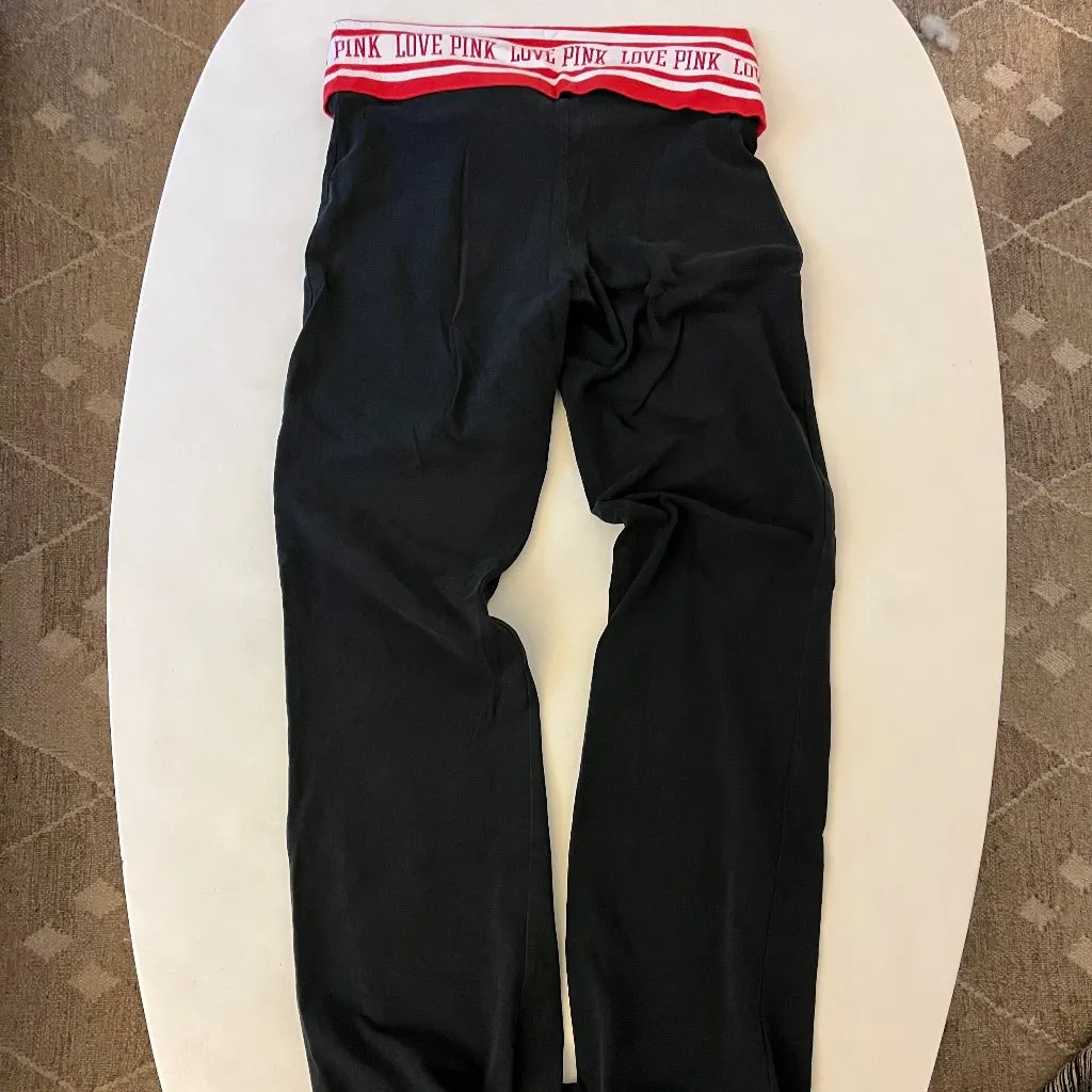 Vintage VS Pink Y2K Yoga 2000s LOVE PINK Foldover Waist Flare Pants Black M - Image 2
