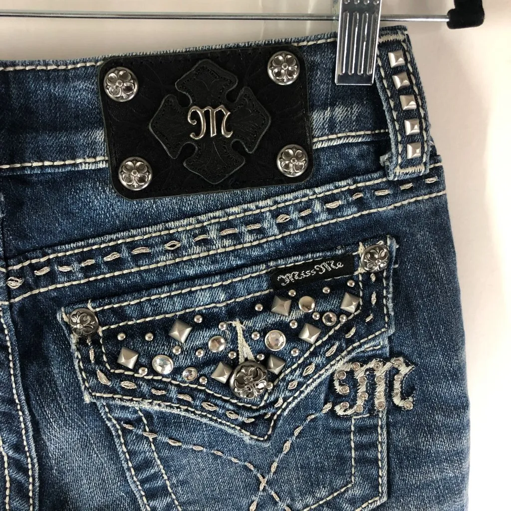 Miss Me Womens Jeans JE4288T111 Straight Embellished Studded Flap Pockets 27 - Image 4