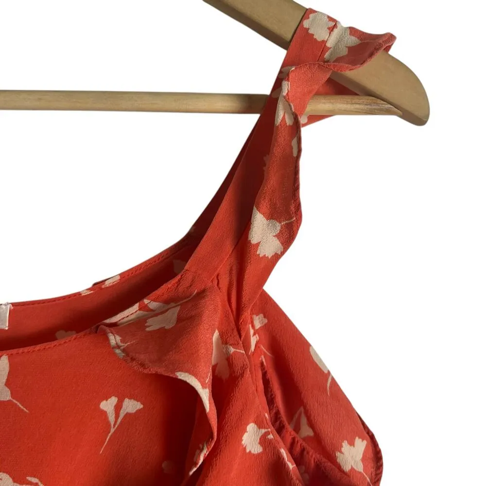 Shoshanna Bronwen Red Floral Print Cold Shoulder Square Neck Silk Top Size Small - Image 6