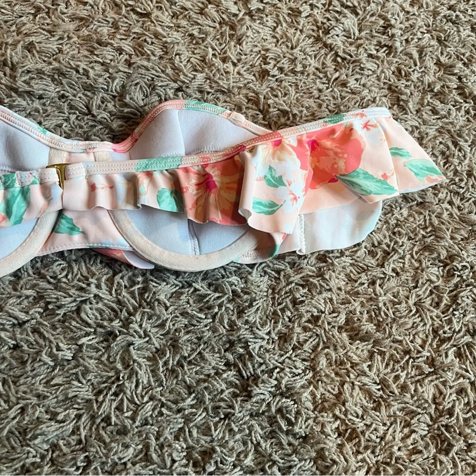 NWT! Xhilaration Strapless Cold Shoulder Pink Floral Swim Bikini Top Size Small - Image 9